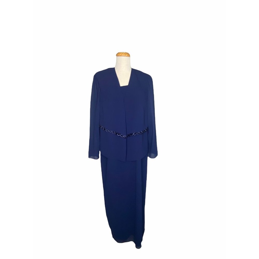 VNTG Ursula of Switzerland Blue Chiffon Dress & Jacket Set Mother of the Bride - Picture 7 of 16